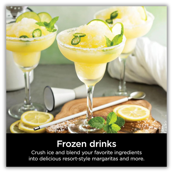 an advertisement for frozen drinks with lemon slices and cucumbers