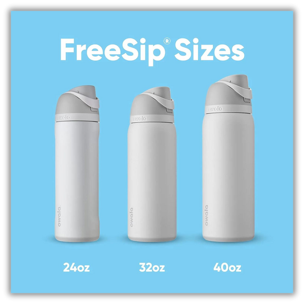 four different sizes of free sips on a blue background 24oz, 32oz and 40oz